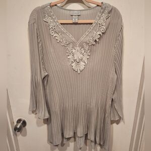 Catherines Gray Chiffon Pleated Tunic Top Sz 2X Career Wedding Guest Event Fairy